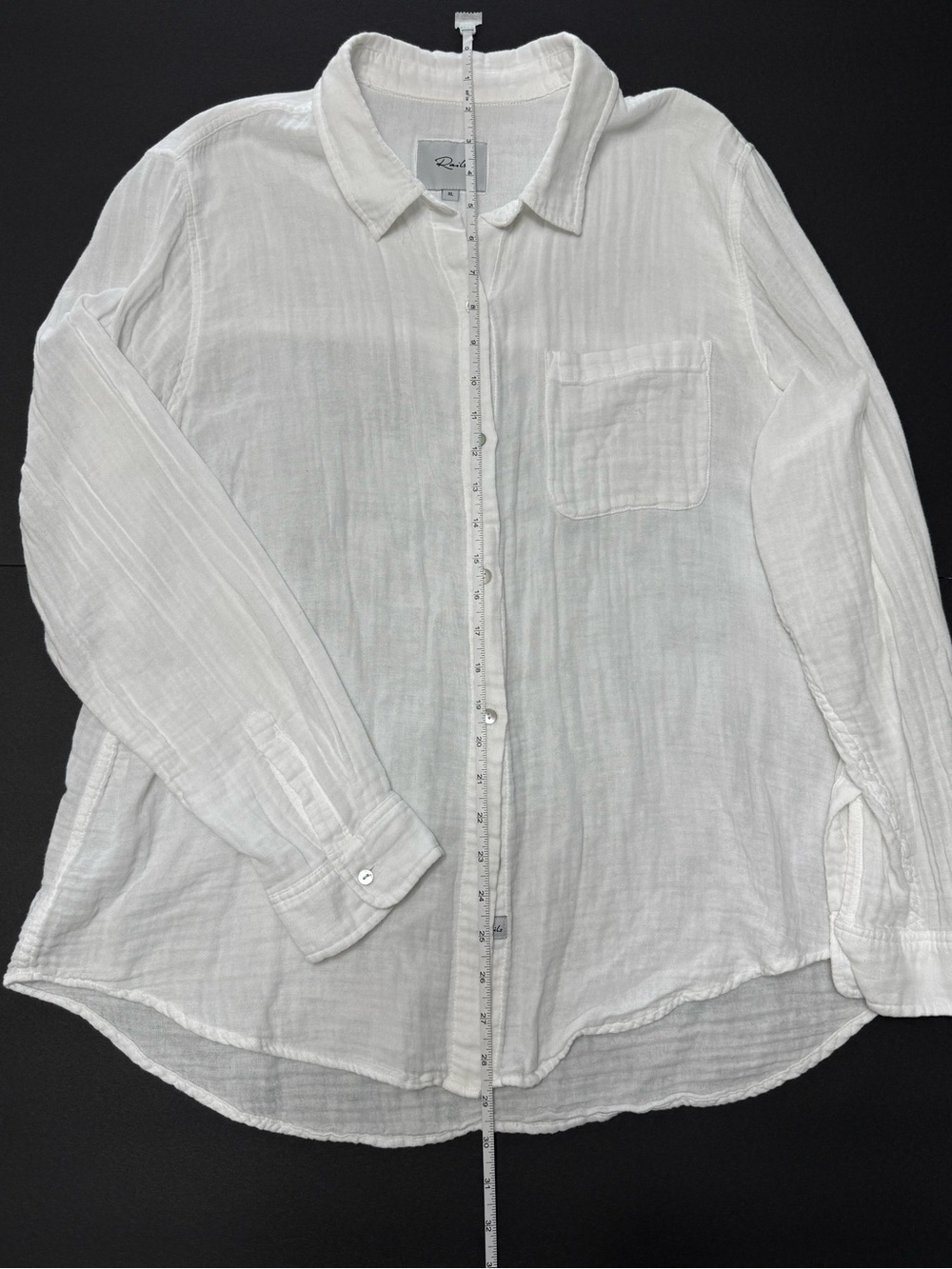 Rails Ellis White Gauze Cotton Button Front Shirt XL Oversized Long Sleeves Boho - Picture 5 of 12